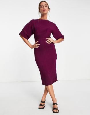 Closet London ribbed pencil dress in plum-Purple