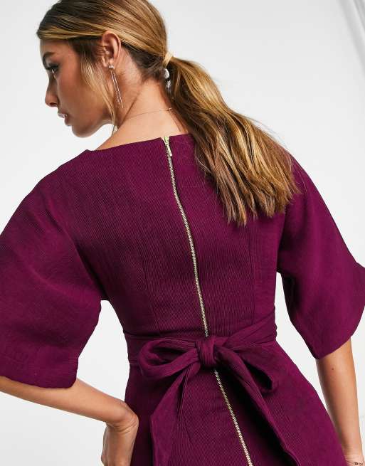 Closet London ribbed pencil dress in plum, 3 of 4