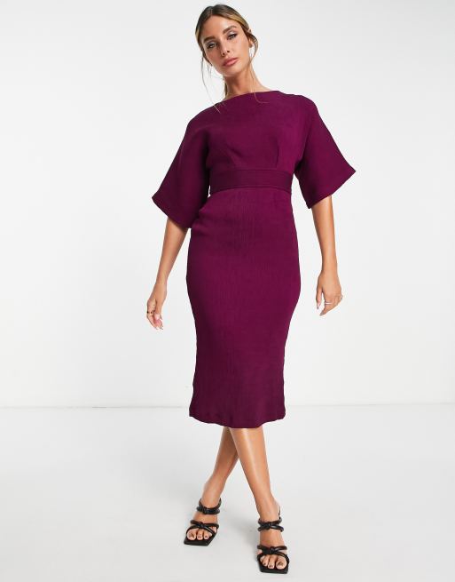 Closet London ribbed pencil dress in plum, 4 of 4