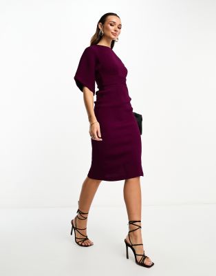 Closet London Ribbed Pencil Dress In Plum-purple