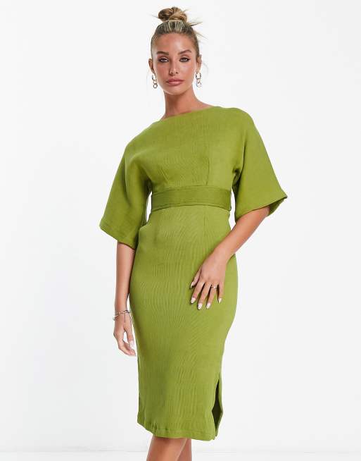 Olive green ribbed dress sale