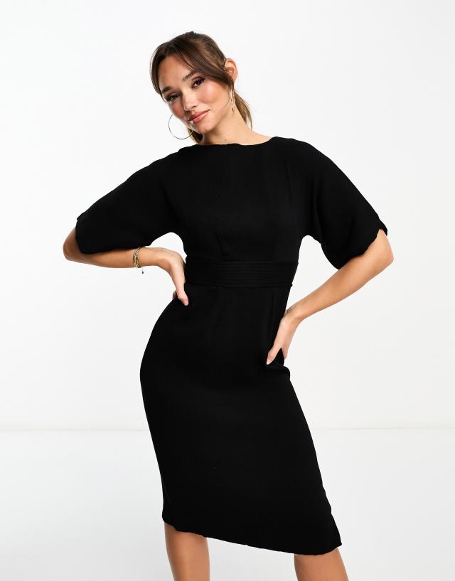 Closet London ribbed pencil midi dress in black