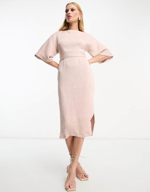 Closet London ribbed pencil midi dress in blush