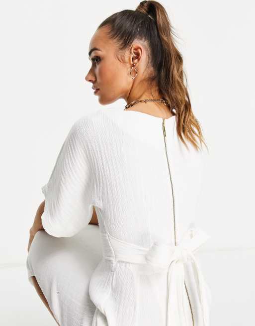 Closet London ribbed pencil midi dress in ivory, 3 of 4