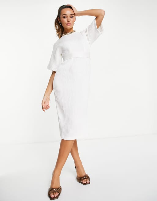 Closet London ribbed pencil midi dress in ivory, 4 of 4