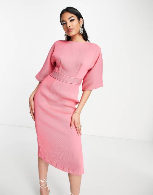 open lace back dress Women's Pencil Dress with 2-Step Peplum Sleeve