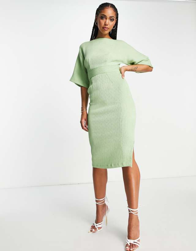 Closet London ribbed pencil mini dress in light green