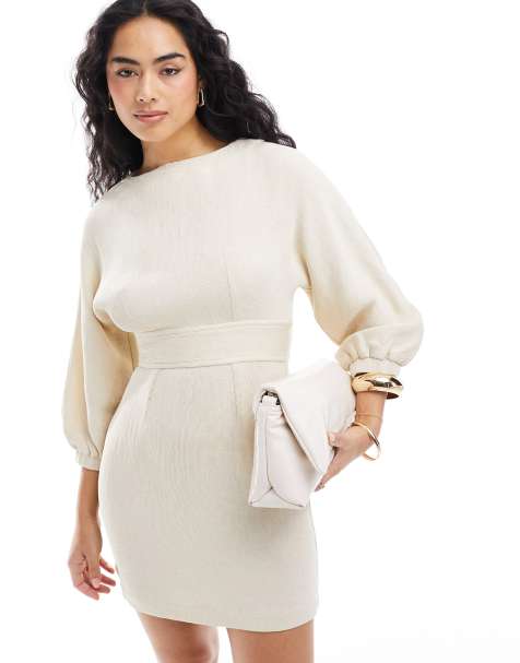 Closet London ribbed tie back mini dress in beige - view 1
