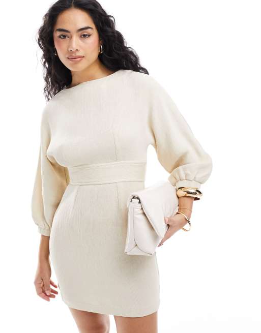 Closet London ribbed tie back mini dress in beige