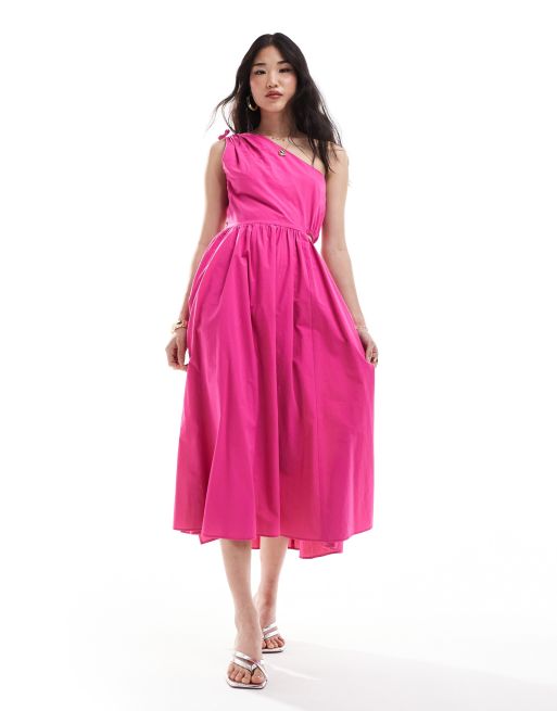 Closet London - Robe asymétrique longueur mollet en coton à découpe - Rose
