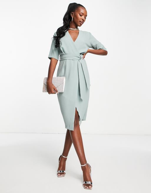 Closet London - Robe cache-cœur mi-longue - Bleu œuf de canard