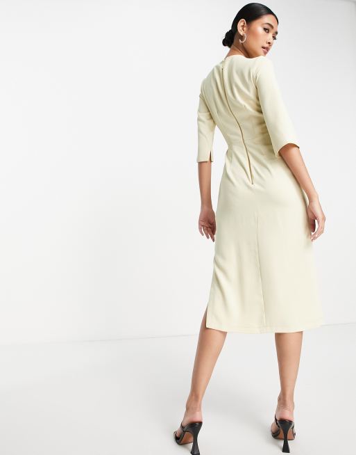 Closet London - Robe cache-cœur mi-longue boutonnée sur le côté - Écru, 2 de 4