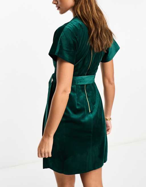 Closet London - Robe courte à manches kimono en velours avec lien à la taille - Vert émeraude, 4 de 4