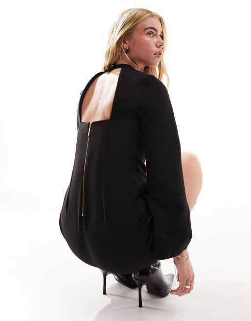 Closet London - Robe courte à manches longues et col montant - Noir, 2 de 4