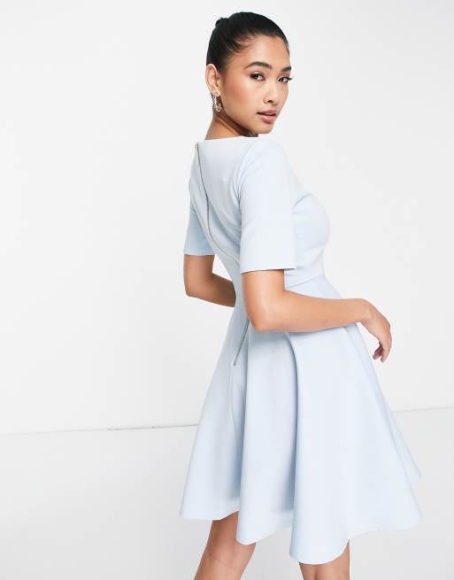 Closet London - Robe de bal de promo courte en néoprène avec manches - Bleu clair , 2 de 4
