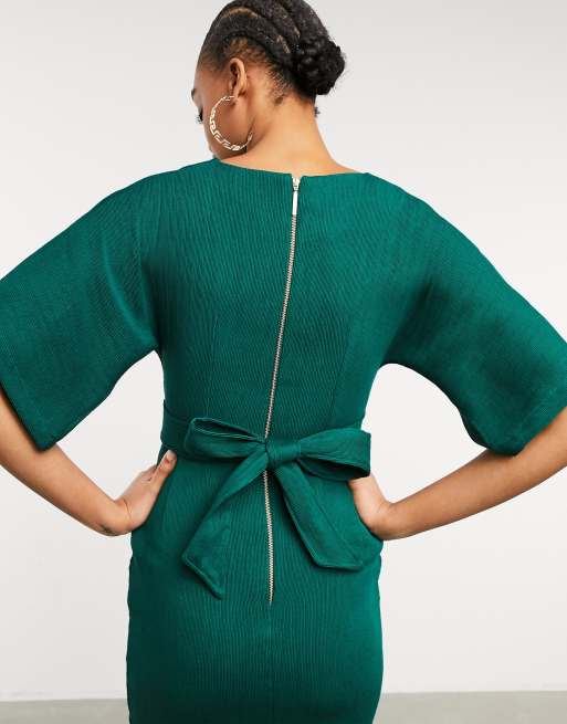 Closet London - Robe fourreau côtelée avec ceinture à nouer - Vert émeraude, 3 de 4
