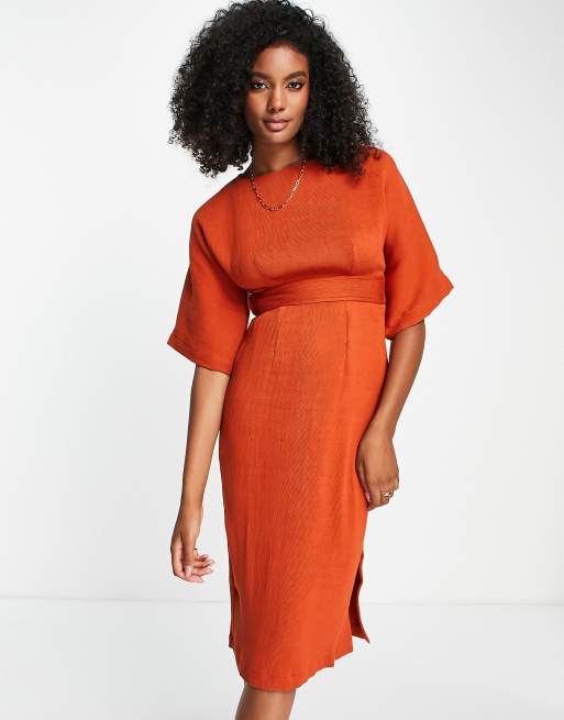 Closet London - Robe fourreau mi-longue nervurée - Rouille, 4 de 4