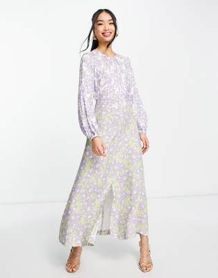 Closet London - Robe longueur mollet à imprimé contrasté - Vert citron choc
