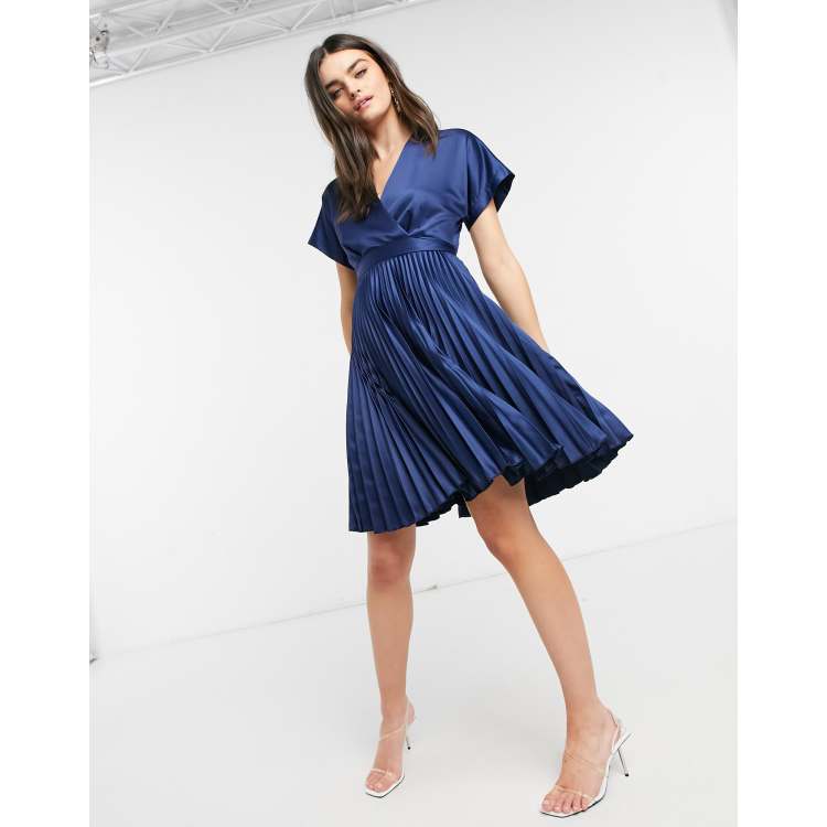 Closet London Robe patineuse cache c ur mi longue a plis Bleu marine ASOS