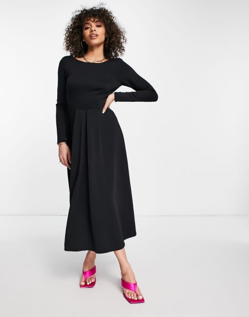 Closet London - Robe patineuse longueur mollet - Noir 