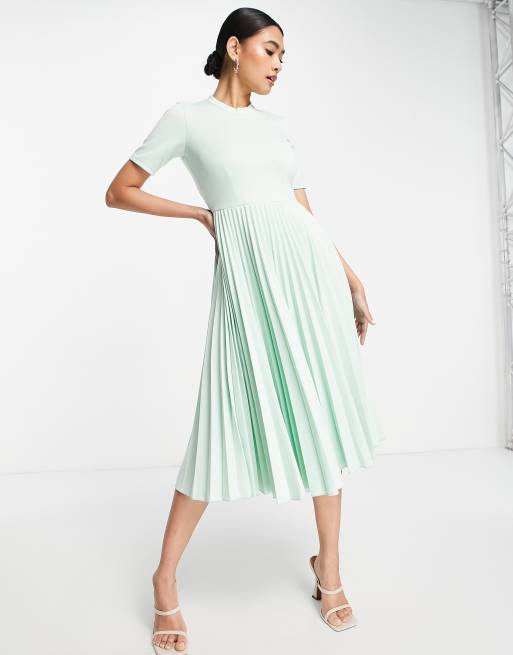Closet London - Robe plissée à manches courtes et col - Menthe 