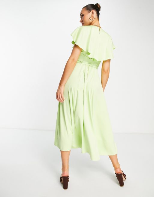 Closet London ruched waist flutter sleeve midi dress in lime, 2 of 4