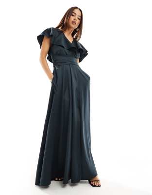 Closet London Closet London ruffle sleeve midaxi dress in midnight blue