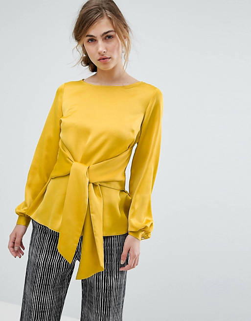 Closet London Satin Blouse With Oversized Tie Front Detail