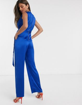 Wedding Guest Satin Jumpsuit In Royal Blue | Dursi | SilkFred US