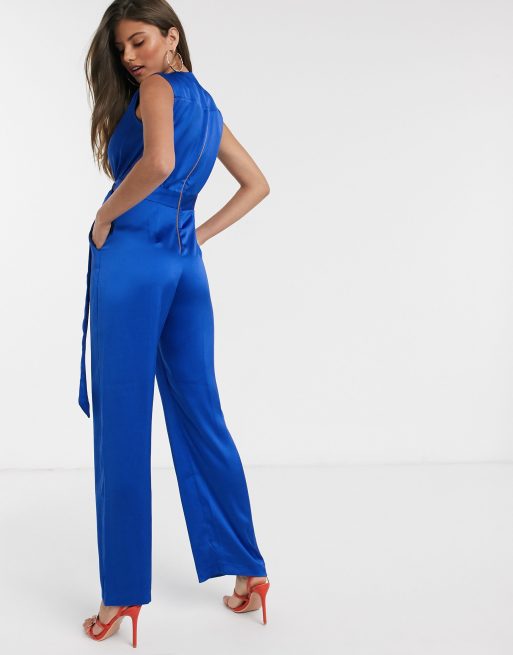 Closet London satin jumpsuit in royal blue