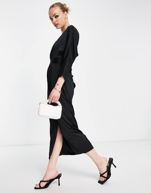 Closet London satin tulip midi dress in black