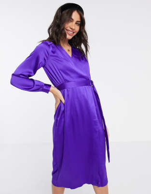 purple satin wrap dress