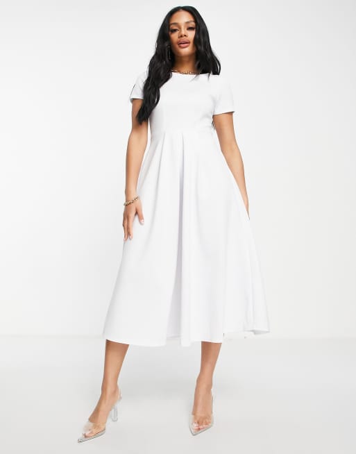 Closet London scuba midi skater dress in white | ASOS