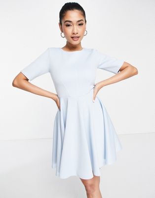 Closet London Scuba mini prom dress with sleeves in light blue