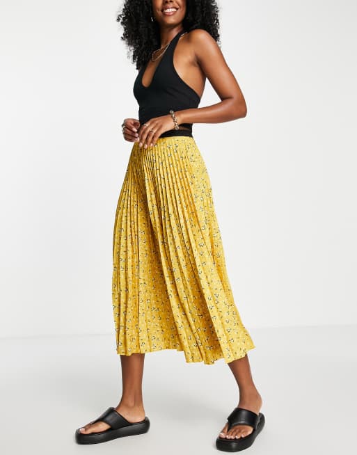 Closet London – Senapsgul, plisserad midikjol , 4 av 4