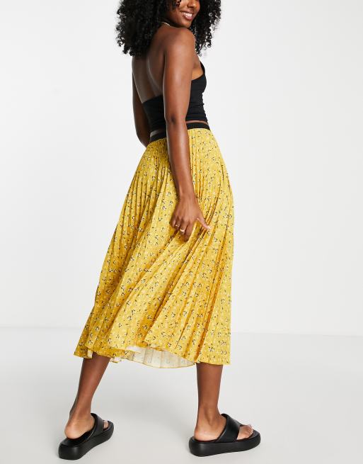 Closet London - Sennepsgul plisseret midinederdel med print , 2 af 4