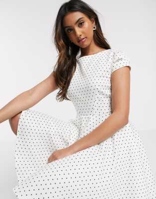 white polka dot skater dress