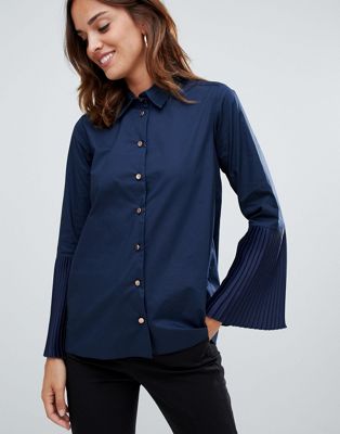 Closet London skjorta med plisserad manschett-Marinblå
