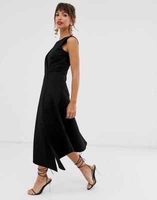 fluted hem midi dress
