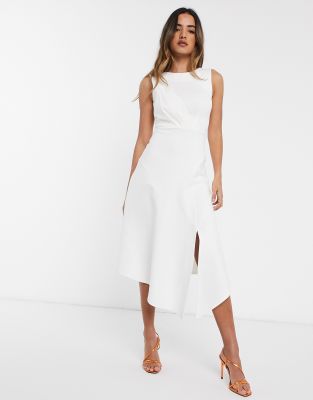 fluted hem midi dress