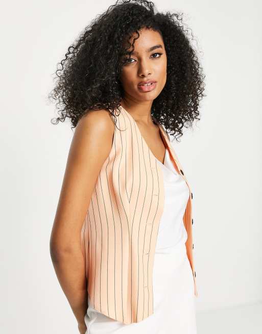 Closet London sleeveless vest in peach pinstripe - part of a set