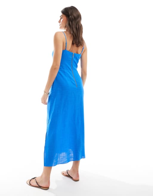 Closet London slip midi dress in blue, 3 of 4