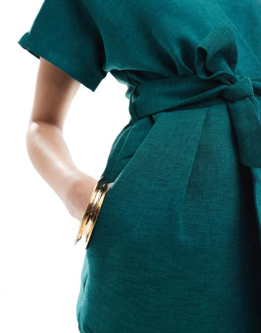 Closet London – Smaragdgrön omlottklänning i kimonostil, 4 av 4
