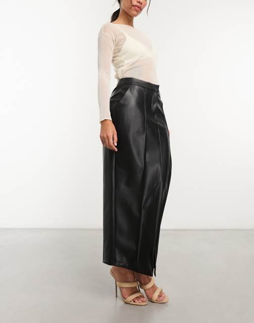 Closet London - Sort maxinederdel med slids i PU
