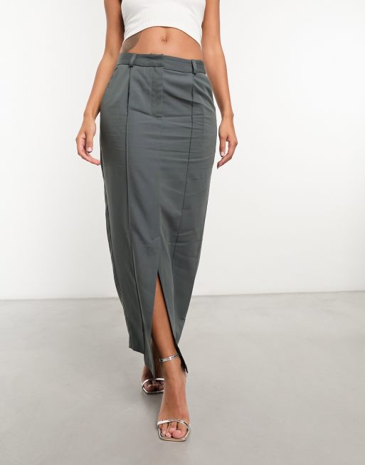 Closet London split pencil maxi skirt in charcoal gray