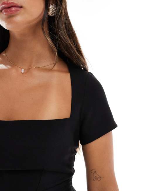 Closet London square neck mini dress in black, 3 of 4