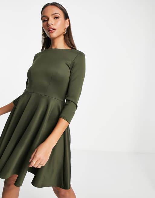 Closet London – Sukienka midi typu skater w kolorze khaki 
