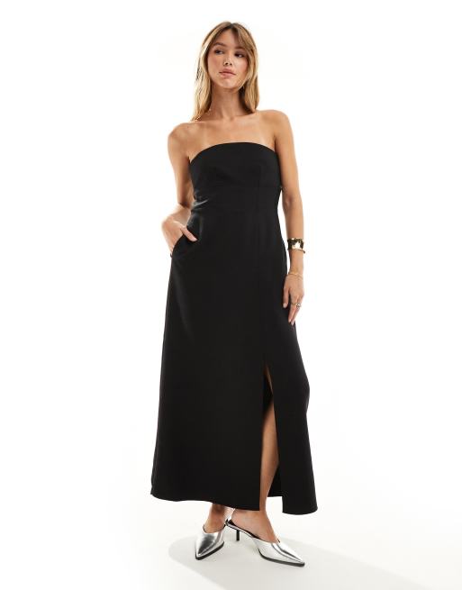 Closet London – Svart, figursydd midiklänning med bandeau-ringning