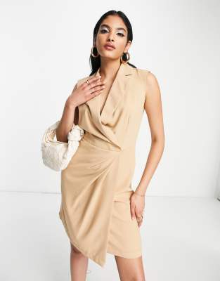 Closet London tailored mini dress in camel-Neutral