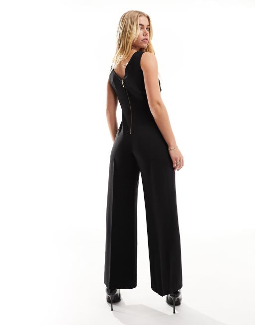 Closet London Tailored Pinafore Jumpsuit with Pockets in Black